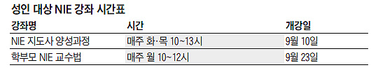 성인 대상 NIE 강좌 시간표