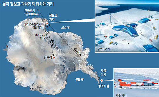 남극대륙에 위치한 장보고과학기지. 세종기지가 섬에 위치한 반면 장보고 기지는 대륙에 있어 본격적인 남극대륙 연구가 가능하다