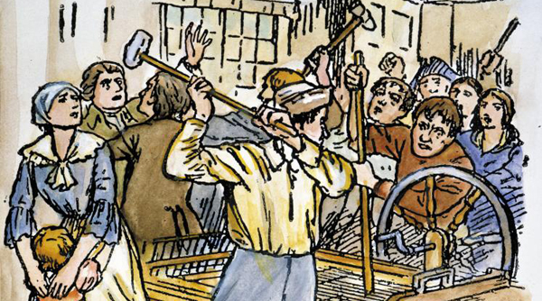 1810년대 영국의 수공업자들은 방적기를 파괴하는 러다이트 운동을 벌였어요. 