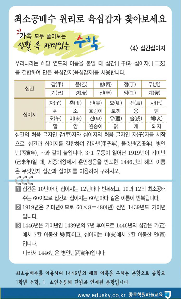 [가족 모두 풀어보는 생활 속 재미있는 수학] [4] 십간십이지