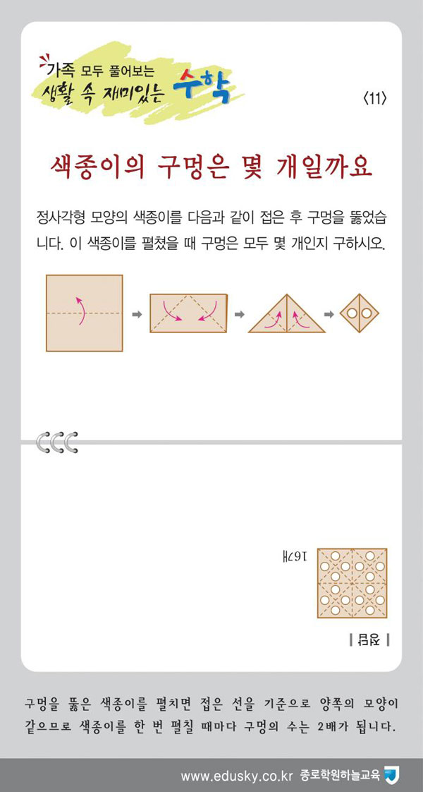 [가족 모두 풀어보는 생활 속 재미있는 수학] [11] 색종이의 구멍은 몇 개일까요