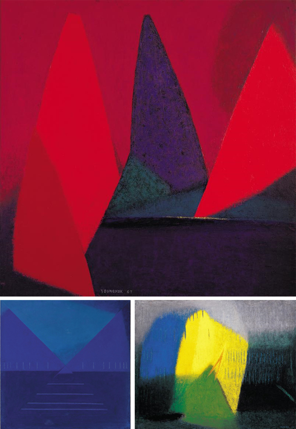 작품1 - ‘작품’, 1967(사진 위). 작품2 - ‘산’, 1968(사진 아래 왼쪽). 작품3 - ‘작품’, 1965(사진 아래 오른쪽).