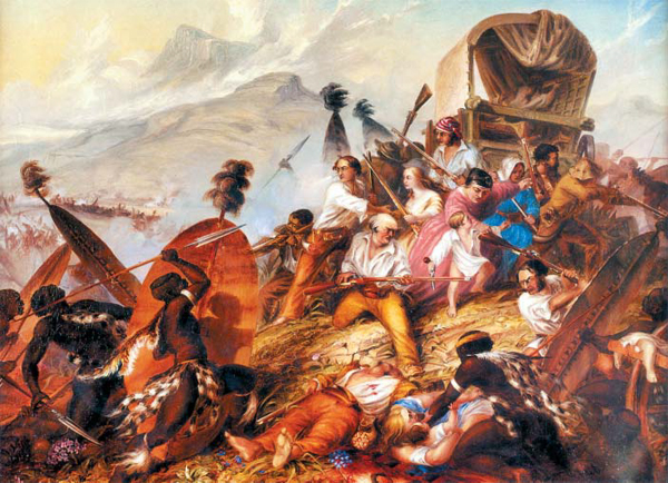 1838년 줄루족이 보어인들의 거주지를 습격하는 장면을 담은 그림이에요. 18세기 말 이후 남아프리카에서는 줄루족과 보어인, 영국인 사이에 갈등과 전쟁이 계속되었어요.