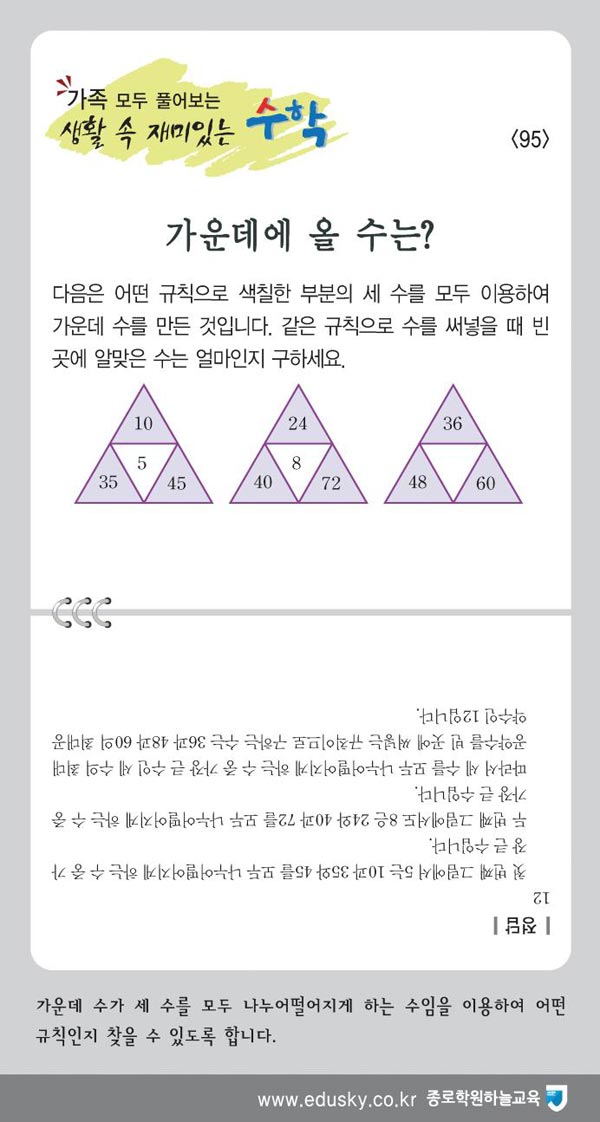 [가족 모두 풀어보는 생활 속 재미있는 수학] [95] 가운데에 올 수는?