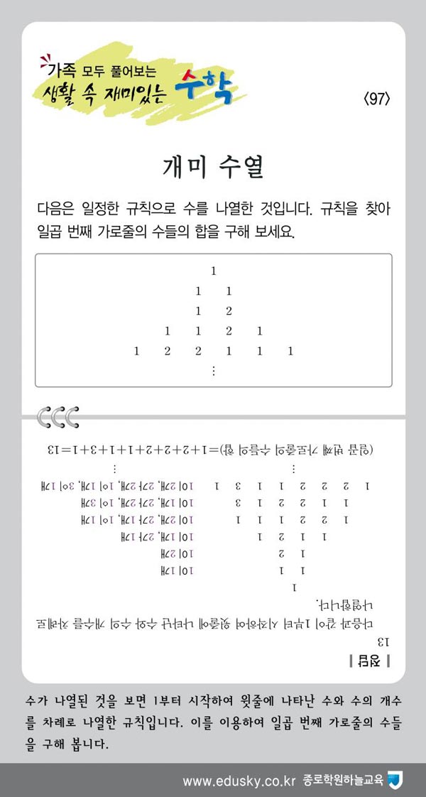 [가족 모두 풀어보는 생활 속 재미있는 수학] [97] 개미수열