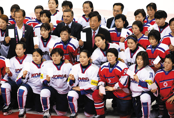 2017년 세계선수권 대회의 남북한 선수들.