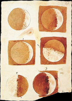 갈릴레이가 관찰해 그린 달의 표면.