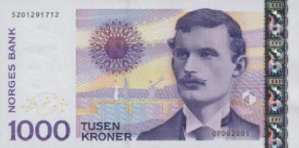 사진1 - 뭉크가 그려진 1000크로네 지폐.