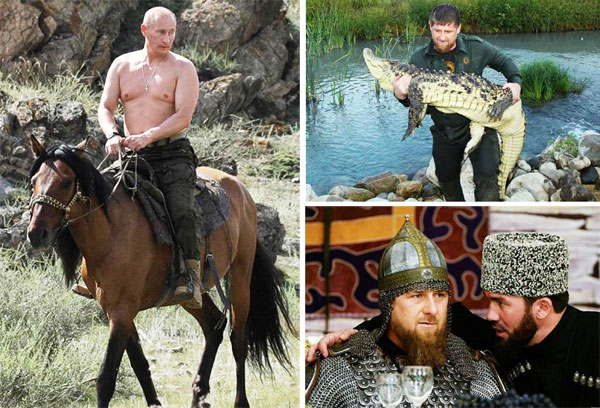블라디미르 푸틴 러시아 대통령은 마초 이미지를 적극 홍보한 선구자입니다.