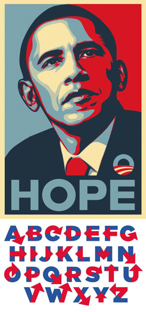 2008년 미국 대선 당시 버락 오바마 전 미국 대통령의 'HOPE' 포스터(위).