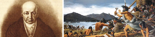 1799년 러시아 식민지 알래스카의 첫 번째 총독에 임명된 알렉산드르 바라노프의 초상화(사진 왼쪽)예요.