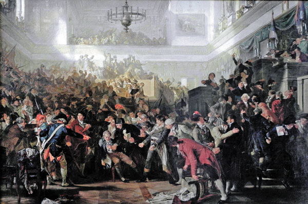1794년 7월 27일, 반(反)로베스피에르파가 프랑스혁명기 독재자 로베스피에르와 그 일당을 체포하고 쿠데타를 일으킨 장면을 그린 그림이에요. 