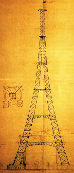에펠 회사 기술자들의 초기 에펠탑 스케치.