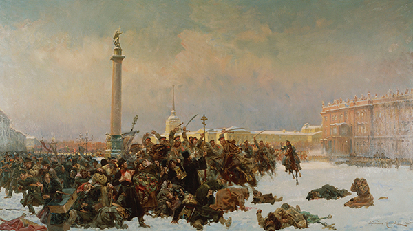 1905년 1월 22일 일요일, 러시아 상트페테르부르크에서 벌어진 노동자 학살 사건을 묘사한 그림이에요. /게티이미지코리아