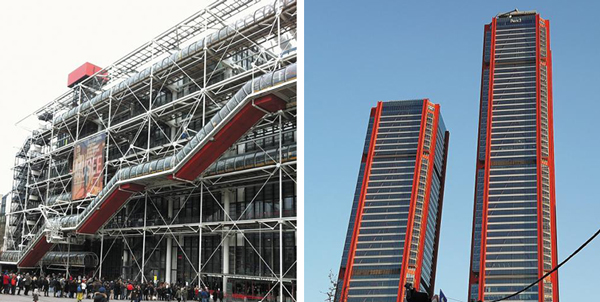 리처드 로저스가 설계한 프랑스 퐁피두센터(왼쪽)와 서울 여의도 파크원 건물입니다. /위키피디아