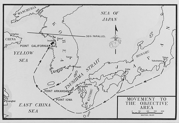 유엔군이 인천으로 모인 경로를 보여주는 지도. /Naval History and Heritage Command