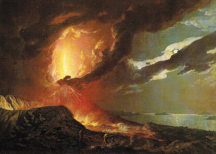 작품3 - 조셉 라이트, ‘폭발하는 베수비오 화산과 나폴리만의 섬’(1776년쯤).