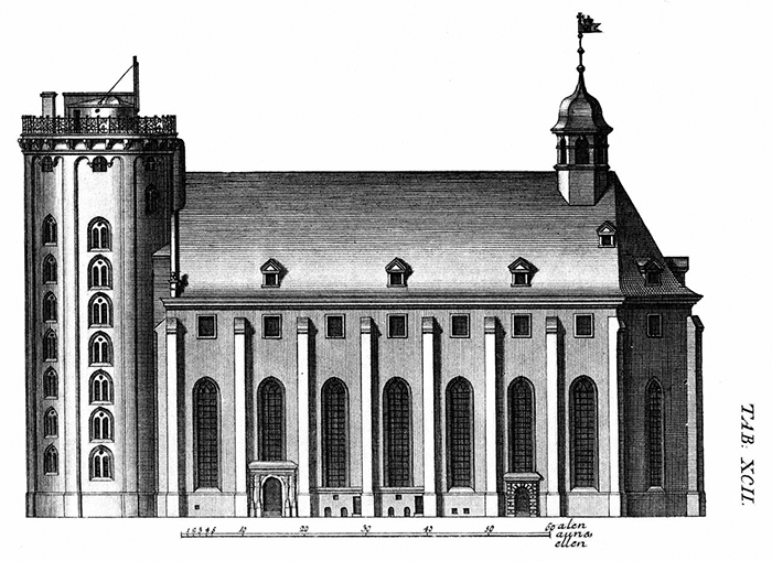 현존하는 근대적 천문대 중 가장 오래된 덴마크 코펜하겐의 ‘룬데토른’ 천문대를 그린 삽화. /위키피디아