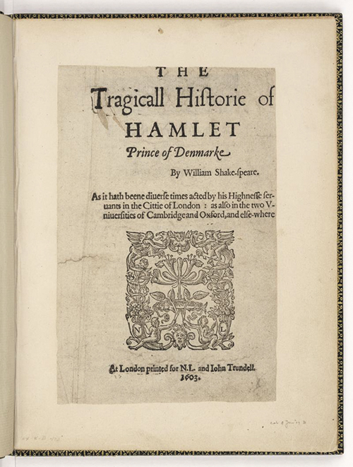 1603년 출간된 ‘햄릿’ 초판. /미국 헌팅턴도서관