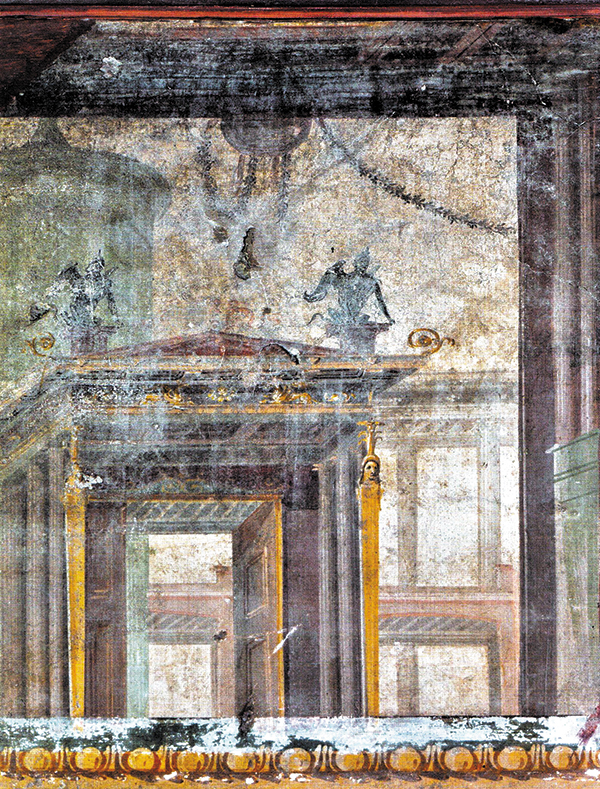 작품1 - 폼페이의 한 저택 안쪽 벽에 마치 창문이 난 것처럼 창틀과 건너편 건물을 그려 놓았어요. /이탈리아 나폴리 국립 고고학 박물관