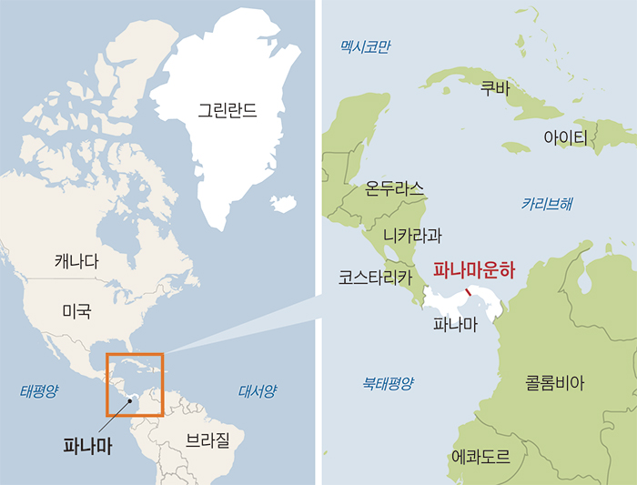 그린란드는 미국 북동쪽, 파나마 운하는 미국 남쪽에 있어요. 두 지역 모두 미국의 전략적 요충지입니다. /위키피디아