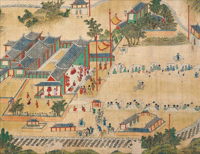 ‘북관별과도(北關別科圖)’라는 제목의 조선 시대 그림이에요. 조선 함흥에서 과거 시험을 보는 모습을 담았죠.