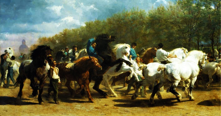 ‘말 시장’. 여성 화가 로자 보뇌르의 그림입니다. 보뇌르는 말을 편하게 관찰하기 위해 머리카락을 짧게 자르고 치마 대신 바지를 입었어요.
/메트로폴리탄 박물관