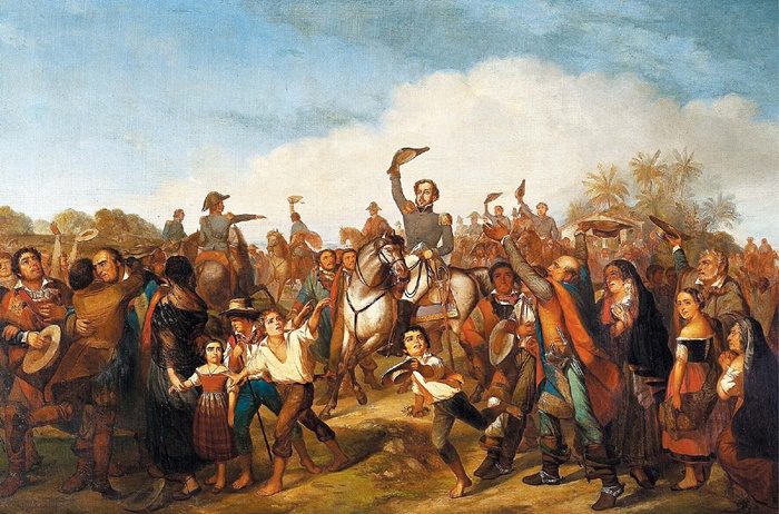 1822년 브라질 독립을 선언한 페드루 1세가 환호하는 군중에 둘러싸인 장면 그림이에요. 프랑스·브라질 이중 국적 화가인 프랑수아 르네 모로의 1844년 작품입니다. /EPA 연합뉴스·위키피디아·AFP 연합뉴스