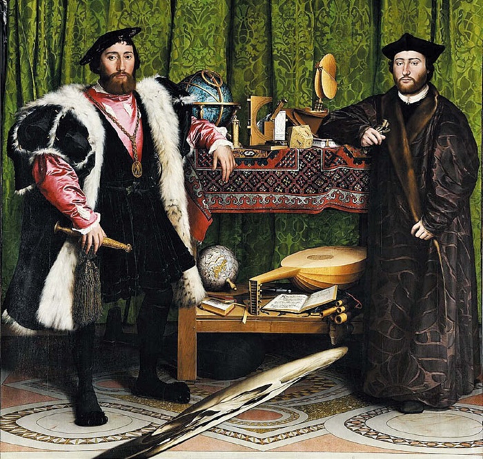 독일 화가 한스 홀바인의 '대사들'이에요. 1533년 작품입니다. 두 외교관의 발밑에 해골이 그려져 있어요.