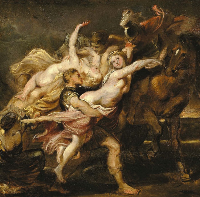폴리데우케스와 카스토르 형제가 사촌 쌍둥이 형제의 약혼자들을 납치하는 장면을 담은 그림입니다. 17세기 벨기에 화가 페테르 파울 루벤스의 작품이에요.