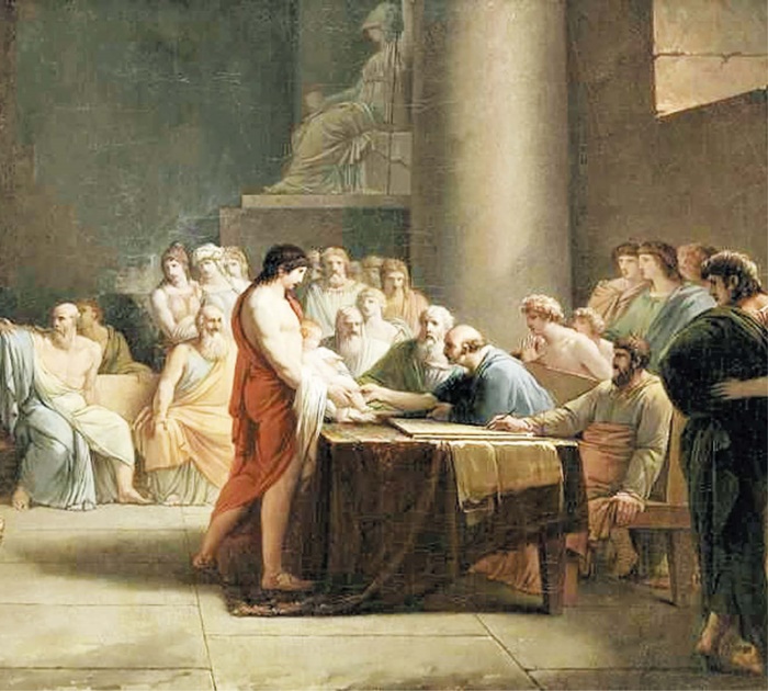 스위스 화가 장피에르 생투르가 고대 그리스 철학자 플루타르코스의 기록을 바탕으로 1785년 완성한 작품입니다. 스파르타에서 아이를 선별하는 장면을 담고 있어요.