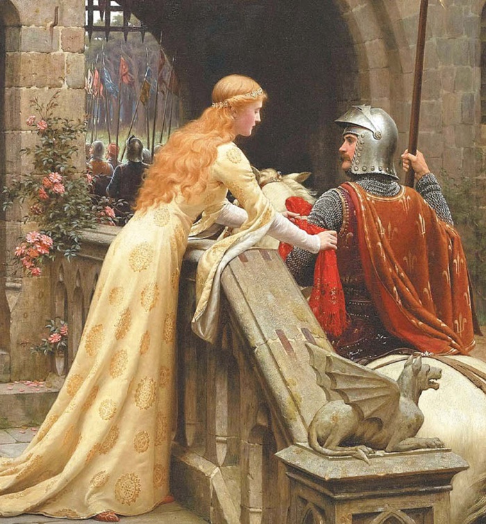 영국 화가 에드먼드 레이턴의 1900년 작품 '신의 가호가 있기를'. 전장으로 떠나는 기사와 그를 배웅하는 연인의 모습을 담고 있습니다.