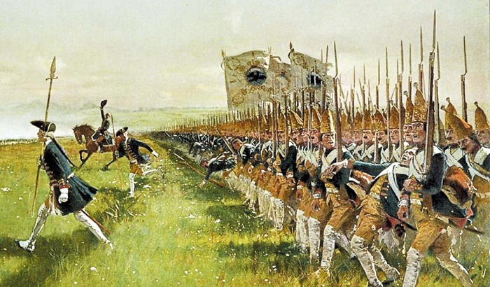 1745년 프로이센 군대의 공격 장면이에요. 독일 화가 칼 뢰힐링이 19세기 말 그린 작품입니다. /위키피디아