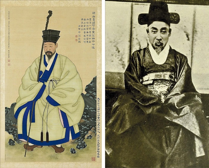 제물포조약 당시 전권 대신을 지낸 이유원의 초상화입니다(왼쪽). 미국인 선교사 호머 헐버트가 촬영한 흥선대원군의 사진이에요. 1898년 이전에 찍은 것으로 추정됩니다.