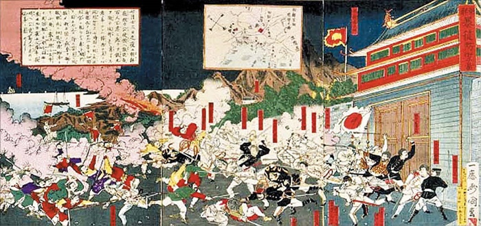 임오군란 당시 일본 공사관이 습격당하는 모습을 담은 그림이에요.