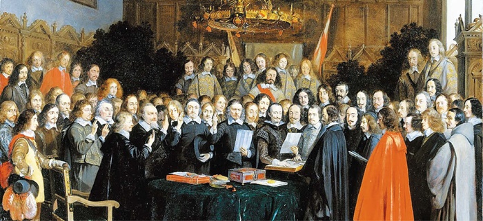 1648년 베스트팔렌 조약 체결 모습을 담은 작품. 이 조약으로 30년 전쟁이 종결됐어요.