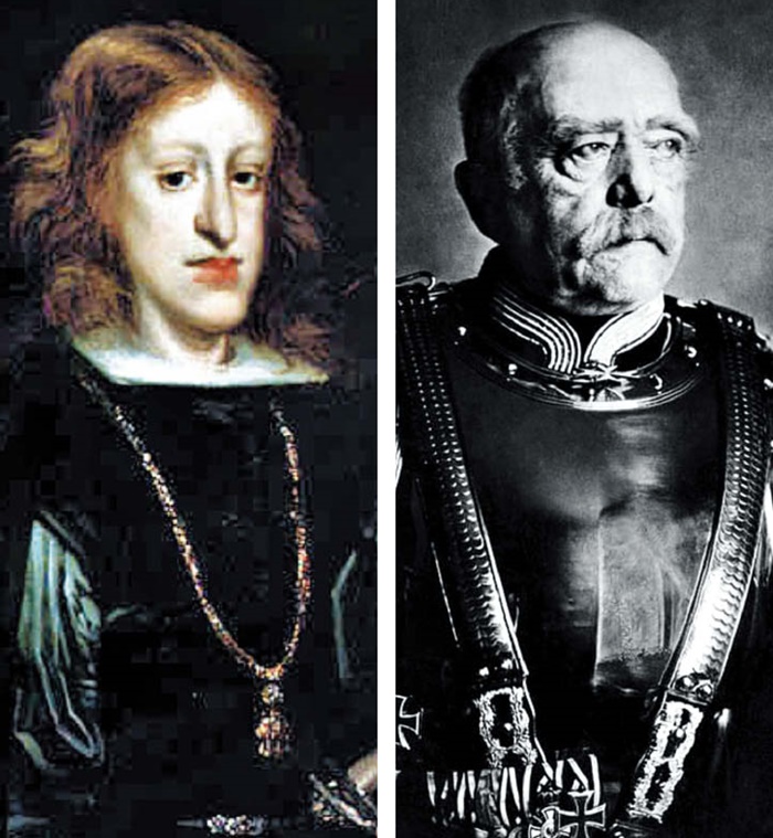 스페인 합스부르크 왕조의 카를로스 2세 초상화입니다(왼쪽). 프로이센의 재상이었던 오토 폰 비스마르크.