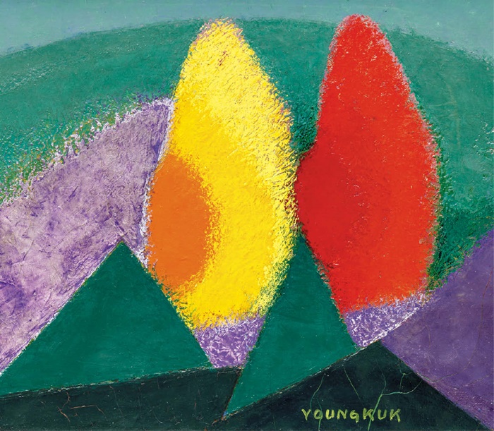1977년 ‘작품’은 봉우리 두 개가 울긋불긋 도드라지게 빛나는 게 인상적이에요.